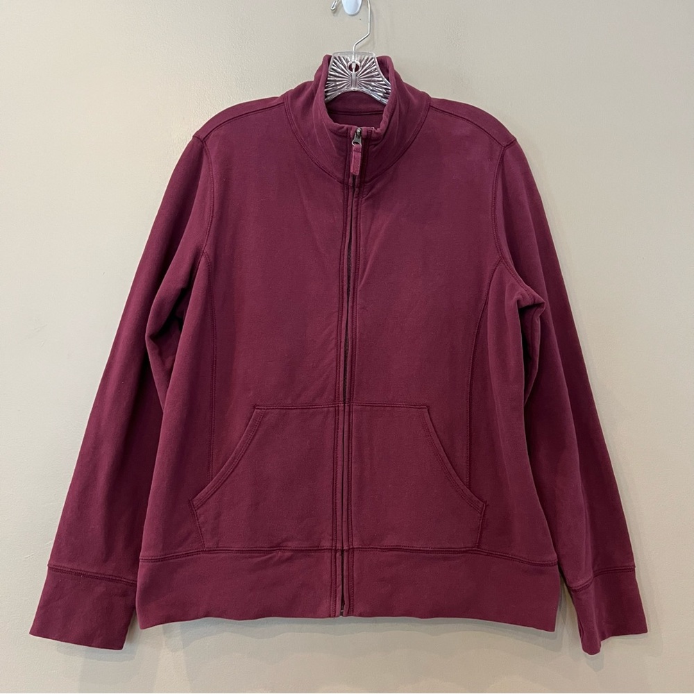 2 Pc LL Bean Corduroy Wide Leg Knit Pull On pants‎ Jacket LP / XL ribbed Merlot - Picture 2 of 11